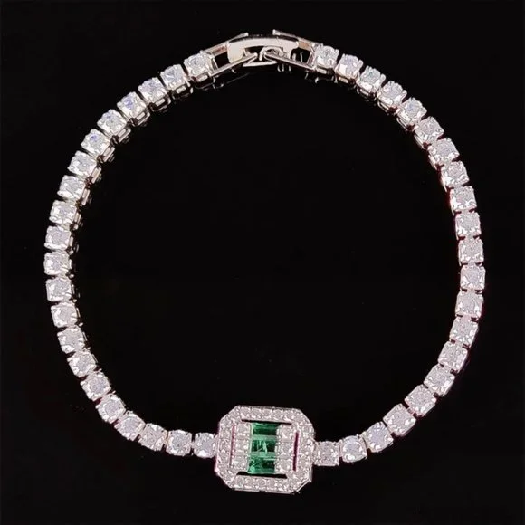 NEW “7” LUXURY 3MM DIAMOND BLUE’GREEN’ SILVER’ S925 STERLING BRACELET - Picture 5 of 5